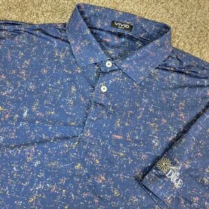Vivid Golf Mens XL Navy Blue Paint Splatter Performance Stretch Polo SS